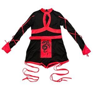 New Ninja Closplay Womens Size L Black Red Halloween Jumpsuit Costume